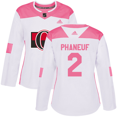 Adidas Senators #2 Dion Phaneuf White/Pink Authentic Fashion Women's Stitched NHL Jersey